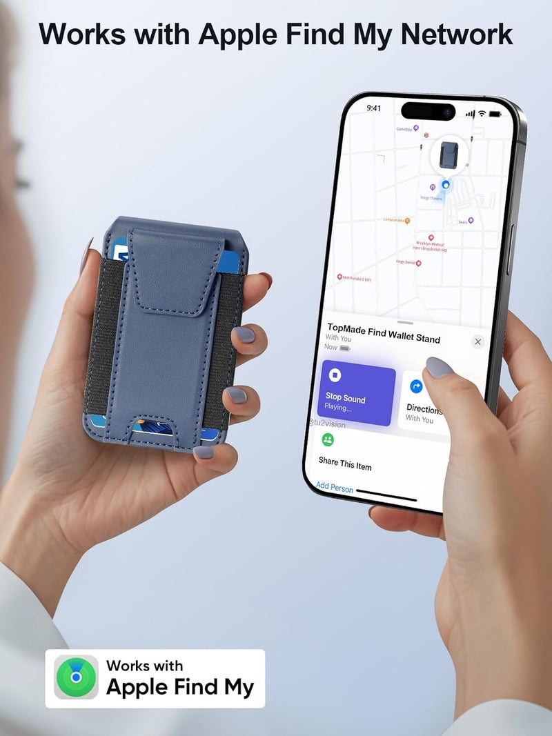 TopMade for Magsafe Wallet, Works with Apple Find My, Strongest Magnetic Wallet for iPhone 17/16/15/14/13/12 Series, Mganetic card holder with Adjustable Stand, 9 Cards Holder, Dark Blue - Image 2